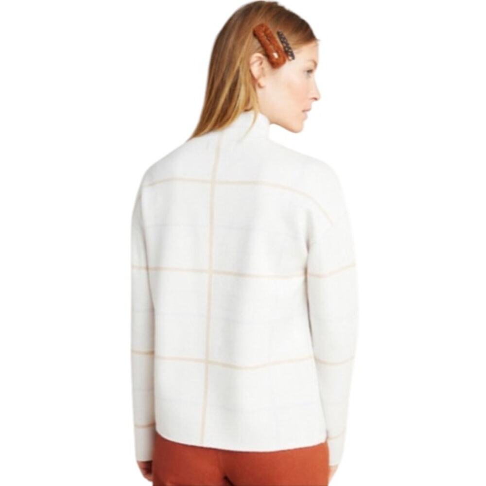 Anthropologie Cream Windowpane Plaid Ivanna Knit Mock Neck Sweater - Picture 3 of 10